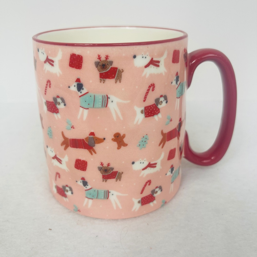 10 Strawberry Street Coffee Mug Pink Christmas Dogs Holiday Sweater Ceramic Exc - Picture 6 of 10